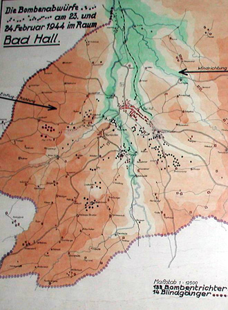 Skizze über die Bombenabwürfe am 23. und 24. Februar 1944